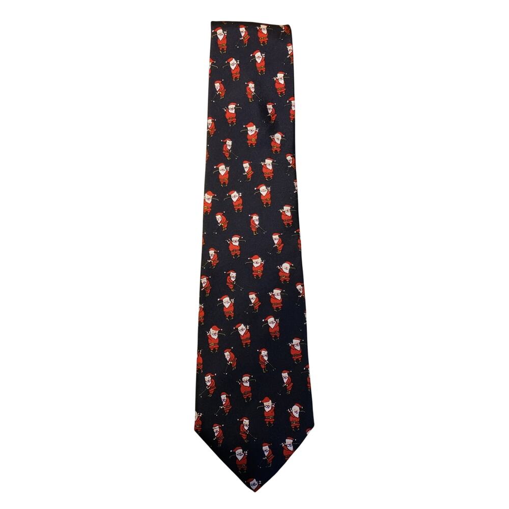 Golfing Santa Alynn Neckwear Neck Tie 100% Silk Navy Blue Golf Christmas